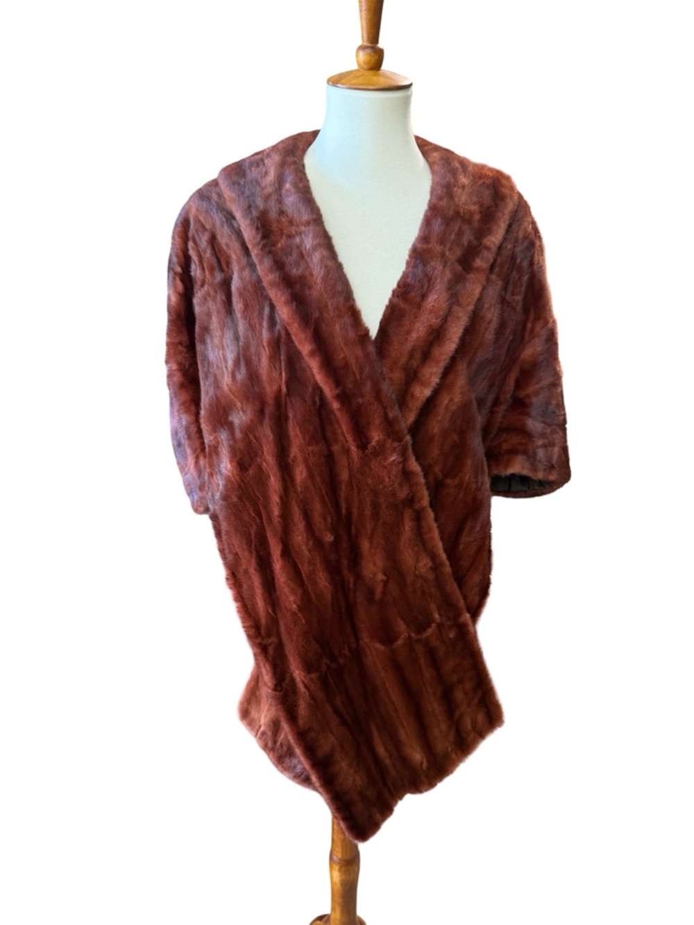 Vintage Custom Mink Fur Stole Shawl Brown Cape Wrap Open Front Luxury